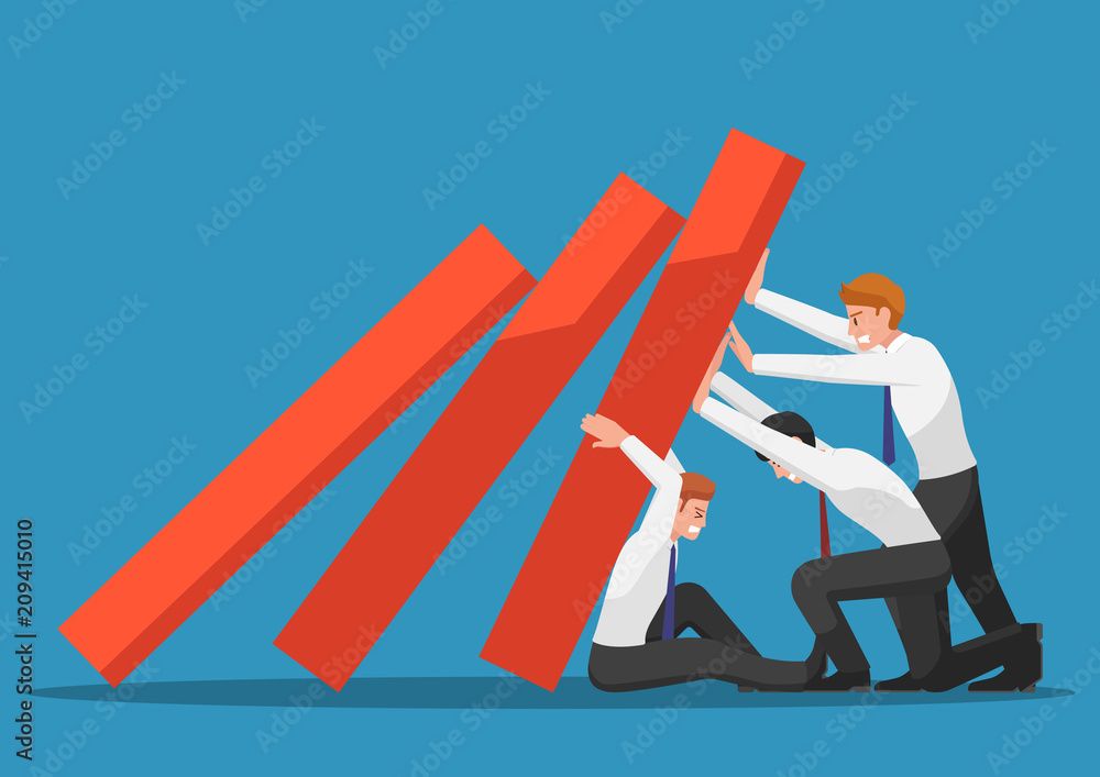 Fototapeta premium Business team try to stop falling graph.