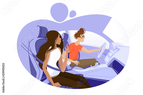 Guy and girl driving in car