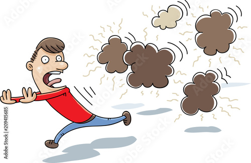 A group of a cloud of farts chase a terrified man who screams.