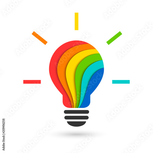 Colorful lightbulb in layered paper cut style as creative idea and creativity concept