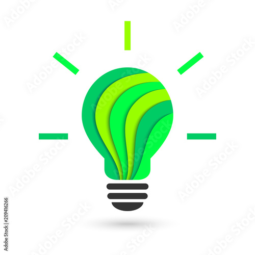 Green and renewable energy concept with lightbulb in layered paper cut style