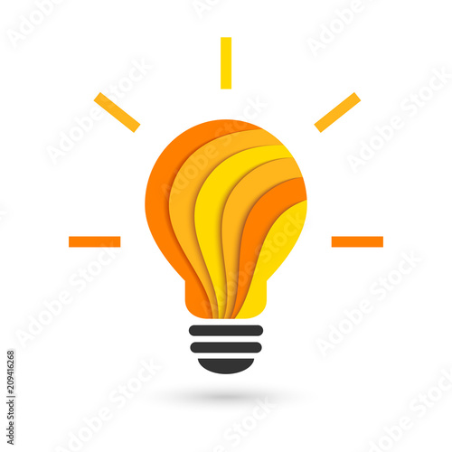 Bright lightbulb in layered paper-cut style as creative idea and creativity concept