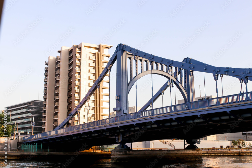 Obraz premium View of big bridge and cityscape at sumida river viewpoint ,Japan
