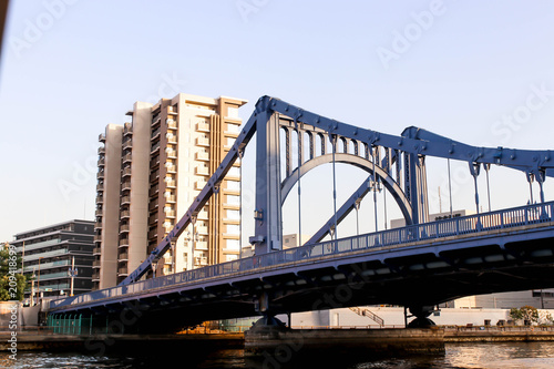 Fototapeta Naklejka Na Ścianę i Meble -  View of big bridge and cityscape at sumida river viewpoint  ,Japan