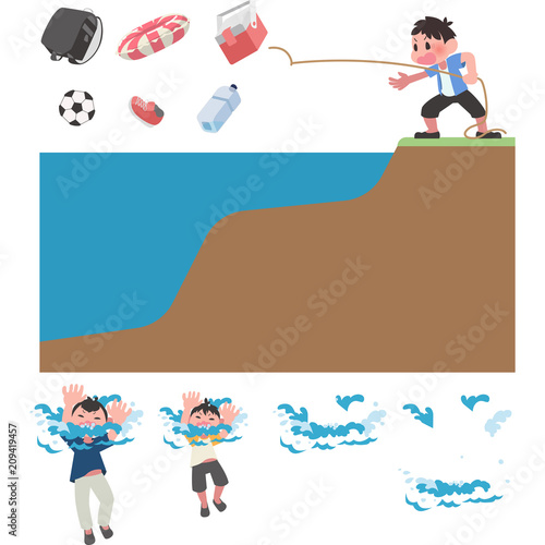 溺れる人に浮力体を投げる人セット