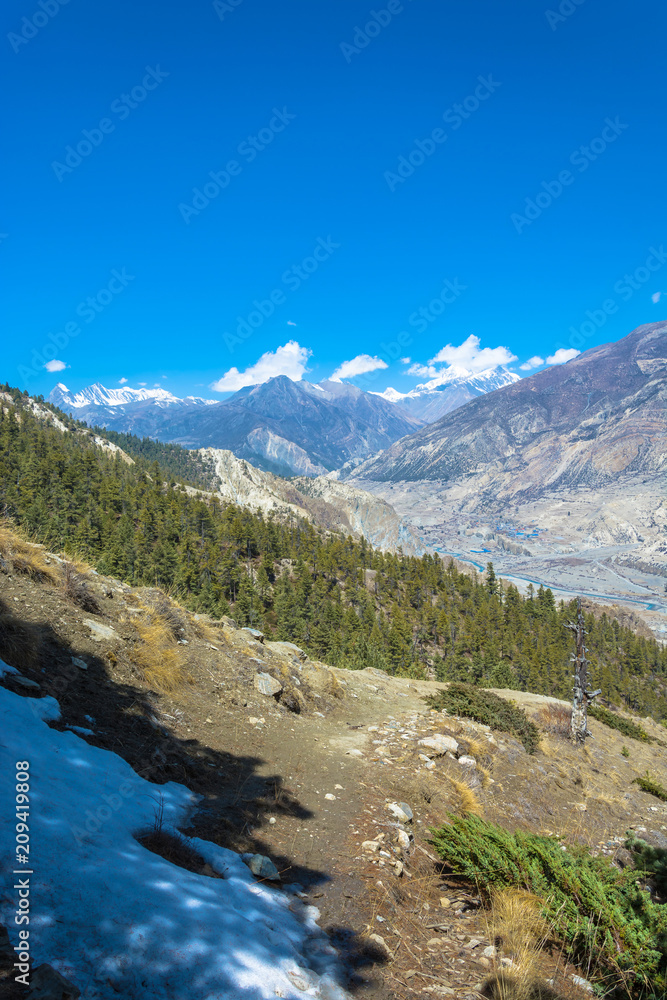 Mountain landscape with views of the Bagmati river, Nepal.