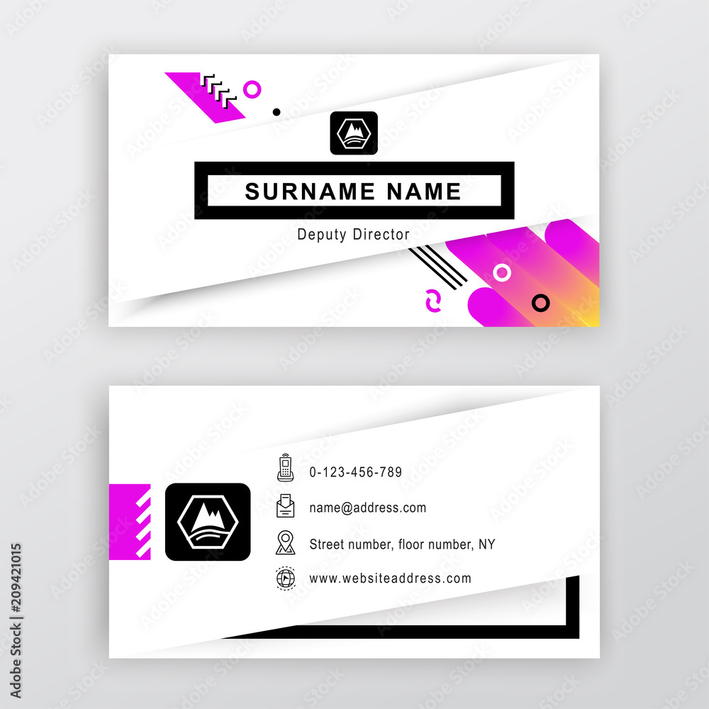Business card. White background with logo, abstract gradients shapes