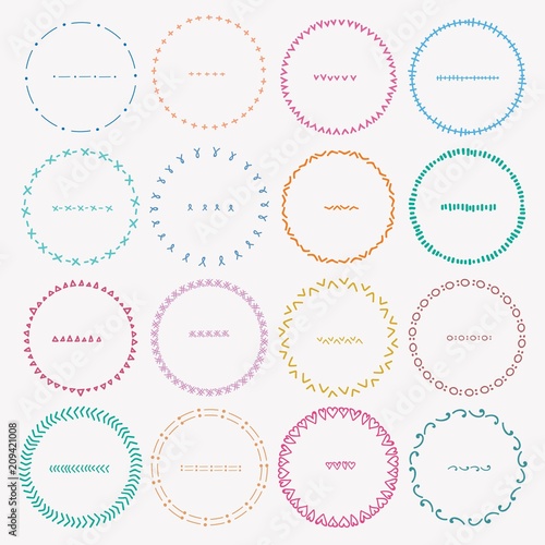Set Of Colorful Round Frames For Decoration. Handmade Vector Illustration.
