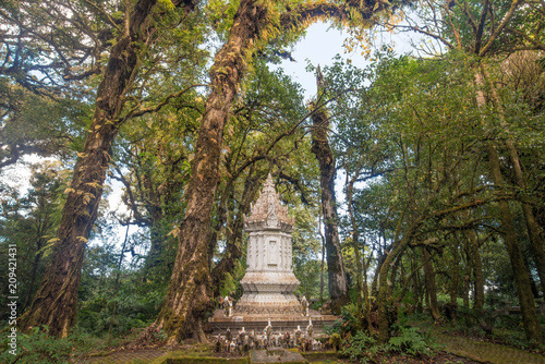 The old stupa landmark on the highest spot of Doi Inthanon the highest mountains in Chiang Mai province of Thailand.