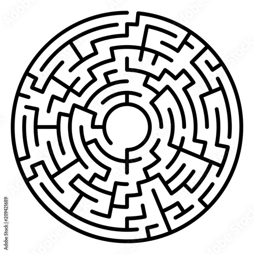 Maze circle. Labyrinth. Maze symbol. Isolated on white backgroun