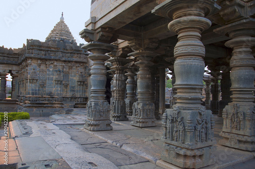 Carved pillars of the Mahadeva Temple, was built circa 1112 CE by Mahadeva, Itagi, Karnataka, India photo