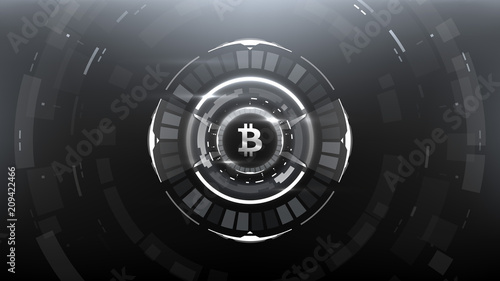 Bitcoin cryprocurrency futuristic vector illustration for background, HUD, graphical user interface, banner, business and finance infographics and more. Worldwide digital money blockchain system