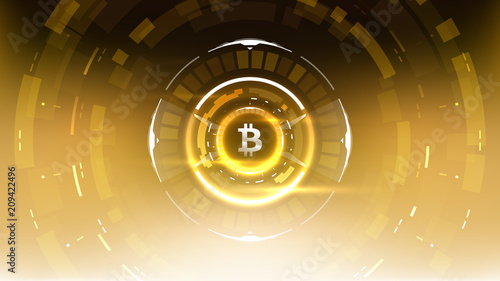 Bitcoin cryprocurrency futuristic vector illustration for background, HUD, graphical user interface, banner, business and finance infographics and more. Worldwide digital money blockchain system