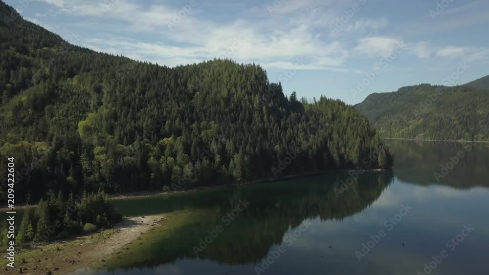Aerial view of Stave Lake during a vibrant sunny day. Located East of Vancouver, British Columbia, Canada. Aerial view of Stave Lake during a vibrant sunny day. Located East of Vancouver, British Columbia, Canada.