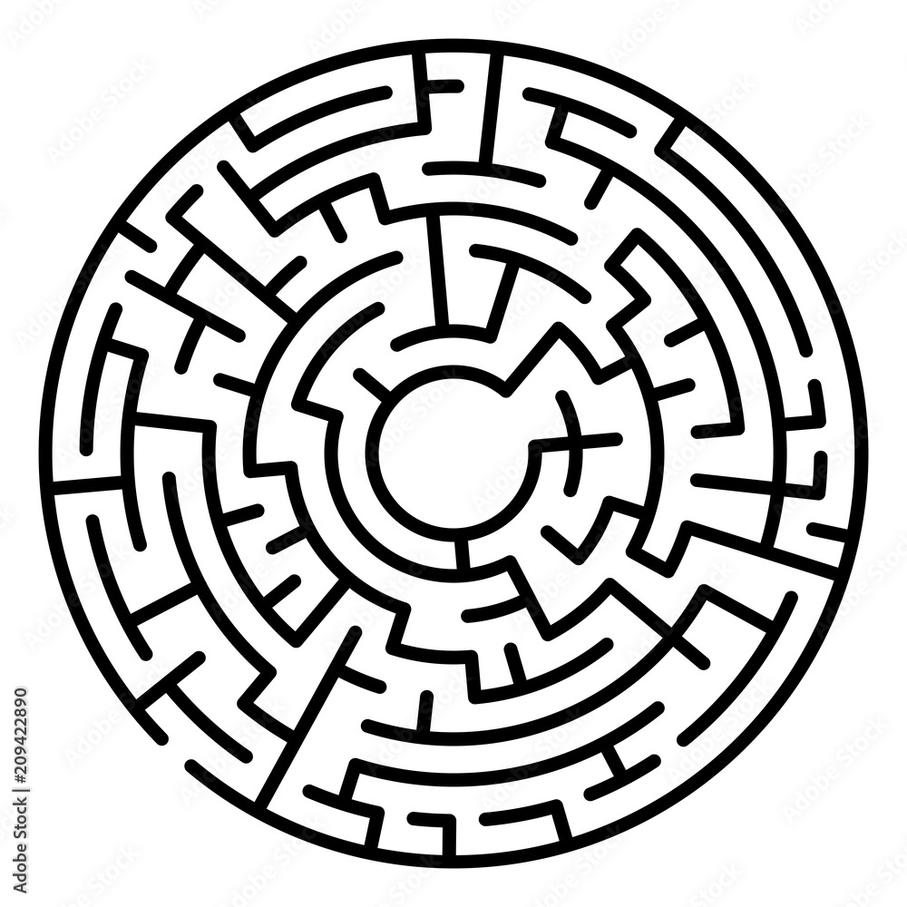 Maze circle. Labyrinth. Maze symbol. Isolated on white backgroun Maze circle. Labyrinth. Maze symbol. Isolated on white backgroun