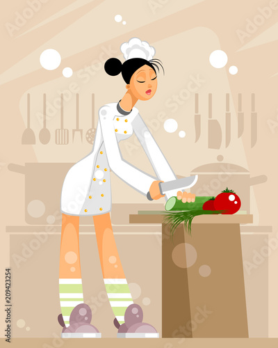 Woman chef in the kitchen