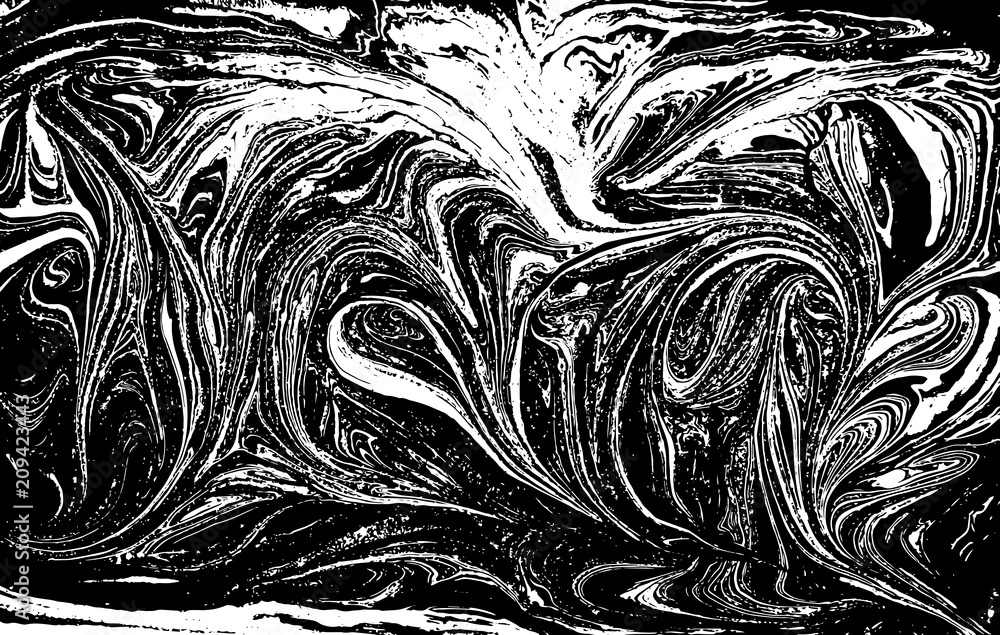Black and white liquid texture. Hand drawn marbling illustration. Abstract vector background. Monochrome marble pattern. Black and white liquid texture. Hand drawn marbling illustration. Abstract vector background. Monochrome marble pattern.