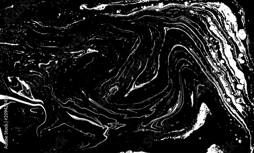 Black and white liquid texture. Hand drawn marbling illustration. Abstract vector background. Monochrome marble pattern.