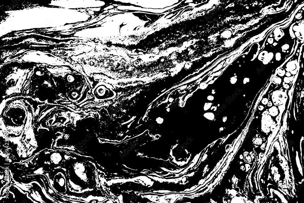 Obraz premium Black and white liquid texture. Hand drawn marbling illustration. Abstract vector background. Monochrome marble pattern.