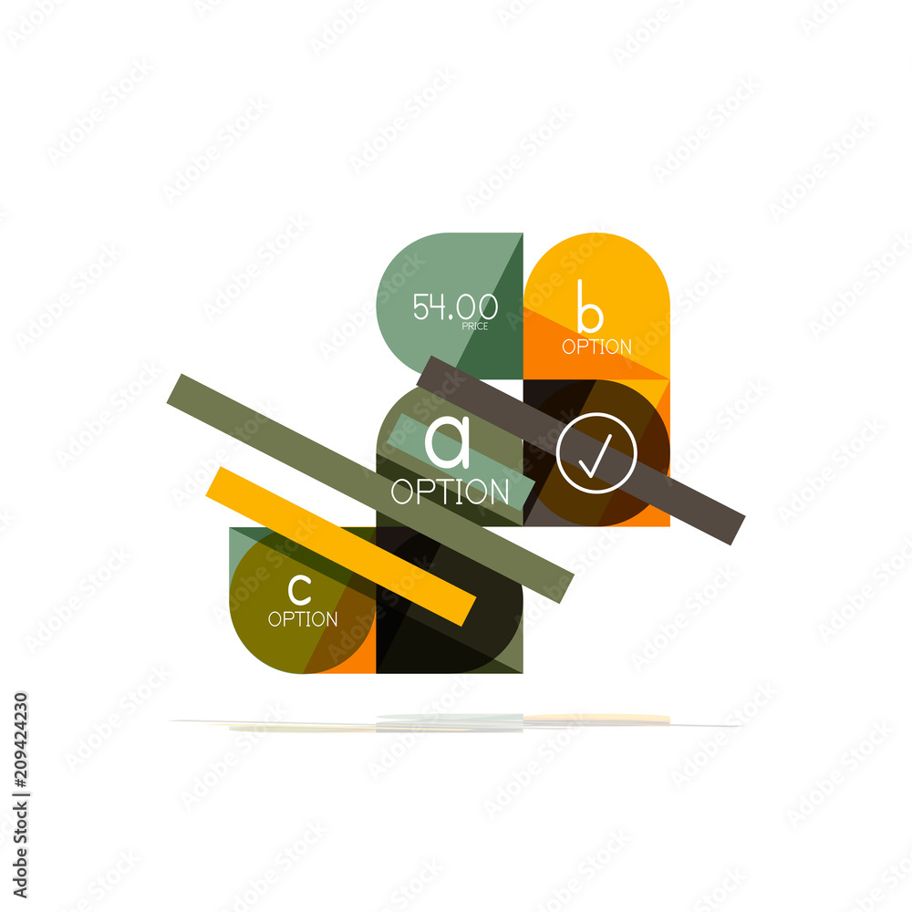 Minimal flat clean abstract option step infographic design element, geometric shapes - round squares, circles and lines layout with sample text Minimal flat clean abstract option step infographic design element, geometric shapes - round squares, circles and lines layout with sample text