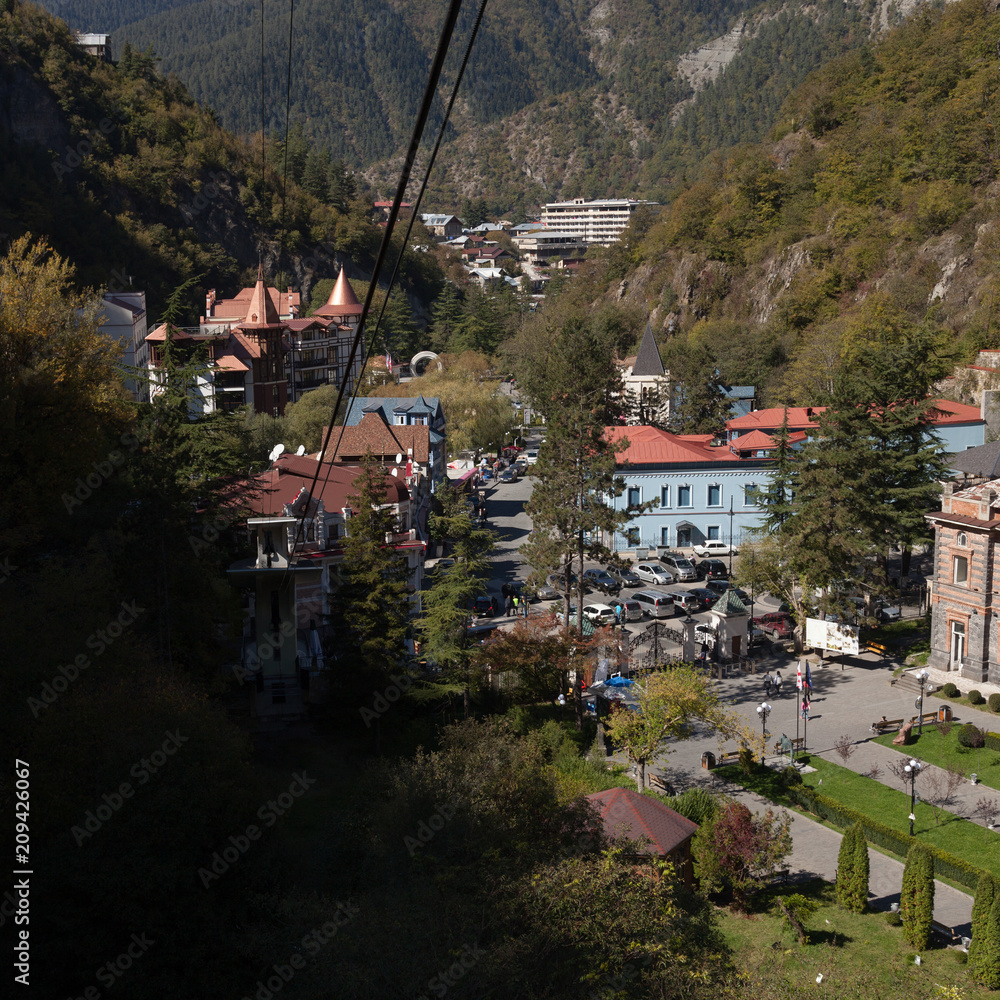 View of the Borjomi town from a cable road. Georgia