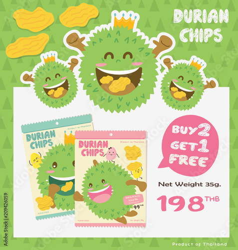 Cute Durian Fruit Product & Packaging Design Vector/ Mascot Vector Design