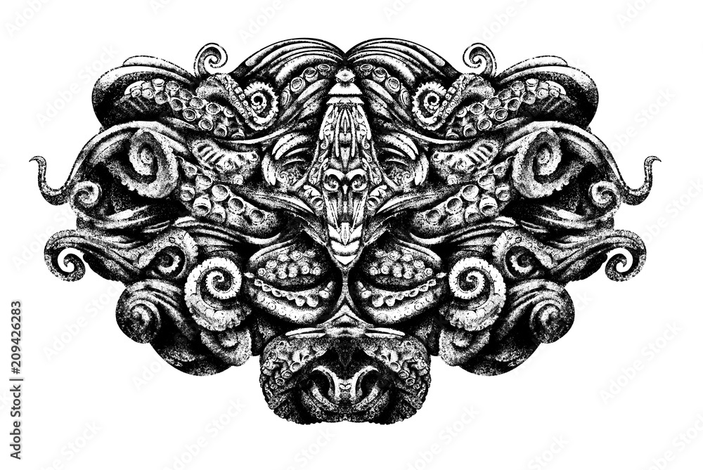 complex pattern with octopus tentacles and algae complex pattern with octopus tentacles and algae