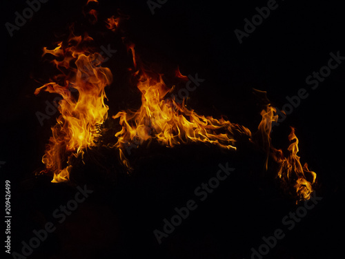 Close-up of isolated fire flames, details