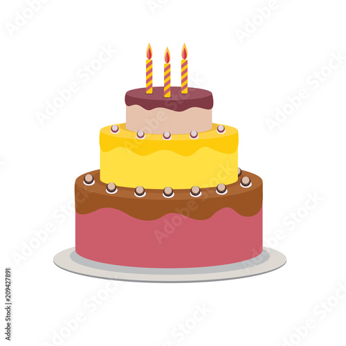Birthday Cake Flat Icon for Your Design, Vector Illustration