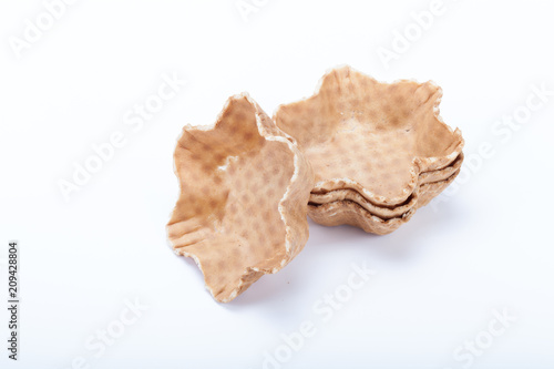 Empty sugar waffle cones for the ice cream isolated on white background
