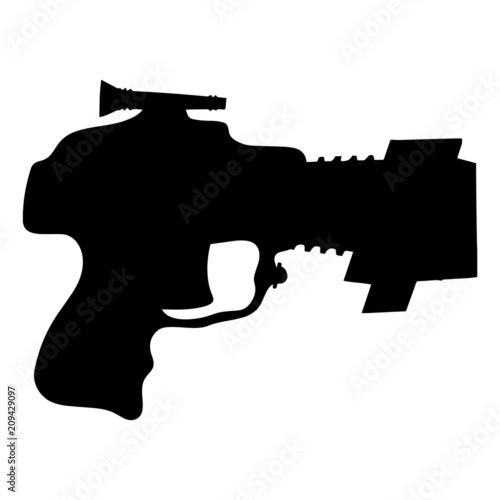 A black and white silhouette of a handgun