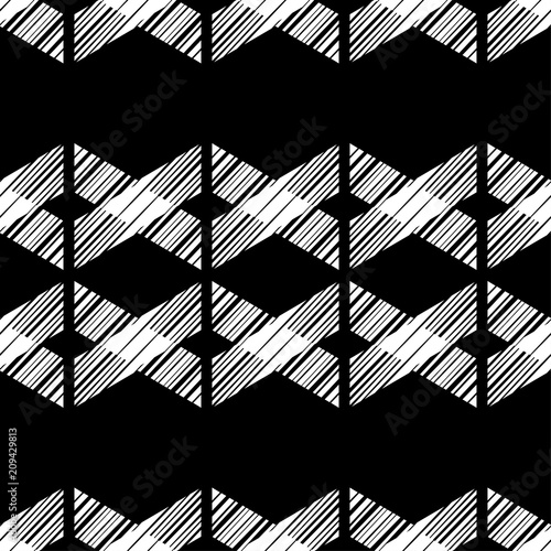 Ethnic boho seamless pattern. Hand hatching. Traditional ornament. Geometric background. Folk motif. Textile rapport.