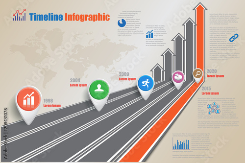 Business road map timeline infographic growing charts design for abstract template milestone element modern diagram process technology digital marketing data presentation chart Vector illustration