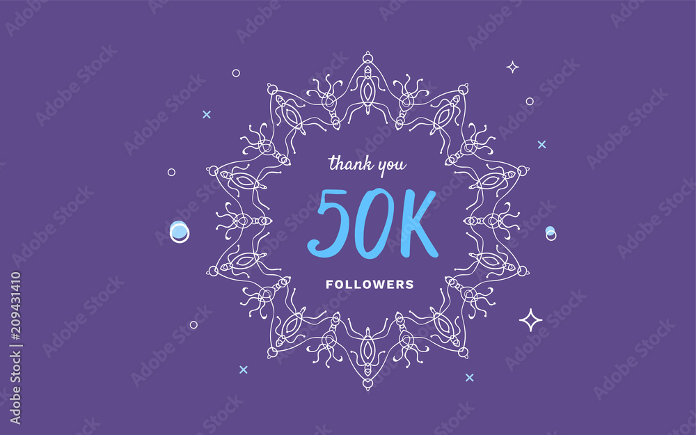 50K followers thank you post for social media. Vector illustration.