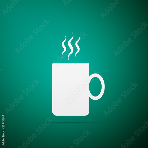 Coffee cup flat icon isolated on green background. Tea cup. Hot drink coffee. Flat design. Vector Illustration