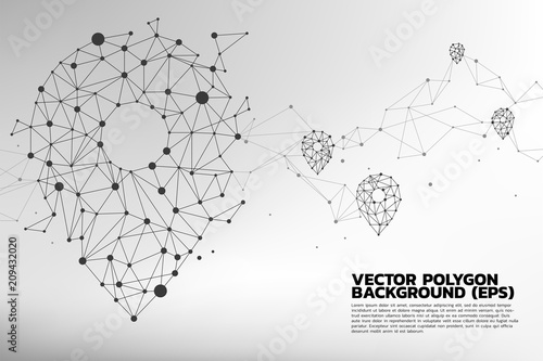 Travel Network Pin mark polygon dot connected line: concept of travel route, location, journey