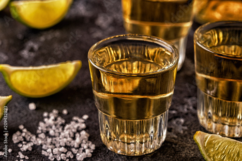 Tequila in Shot Glasses with Lime and Salt