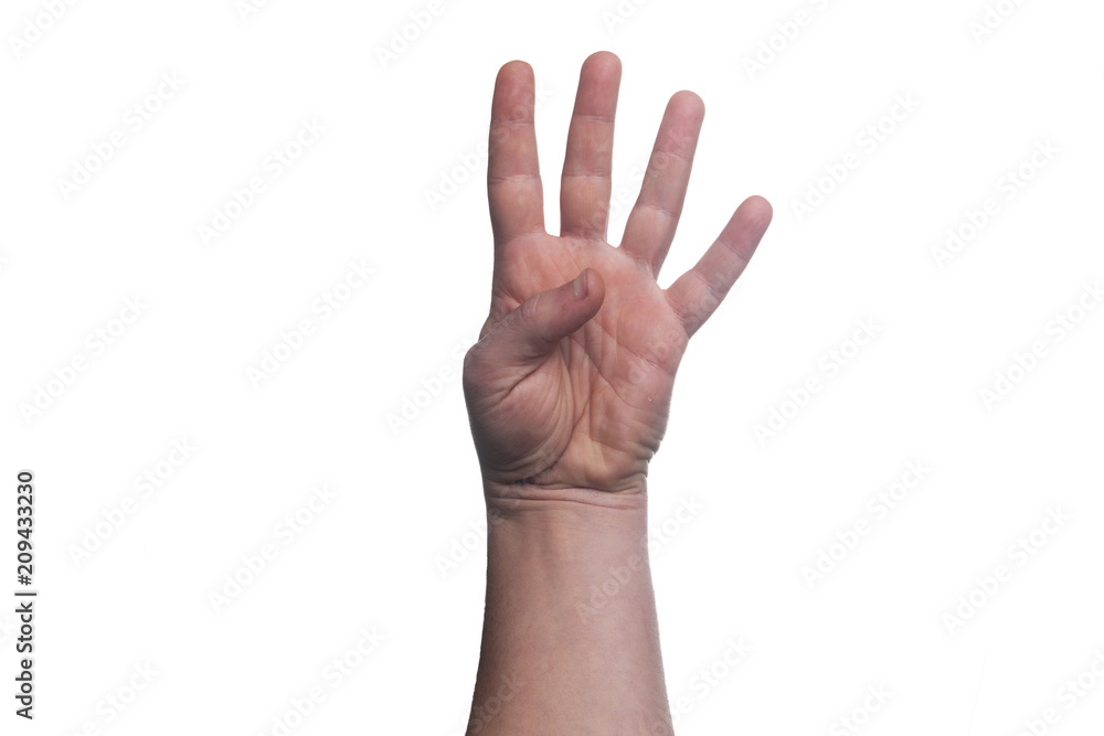 Hand mimic number 4 isolated on white background Hand mimic number 4 isolated on white background