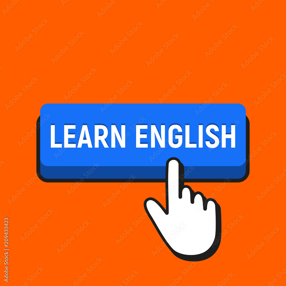 Hand Mouse Cursor Clicks the Learn English Button. Hand Mouse Cursor Clicks the Learn English Button.