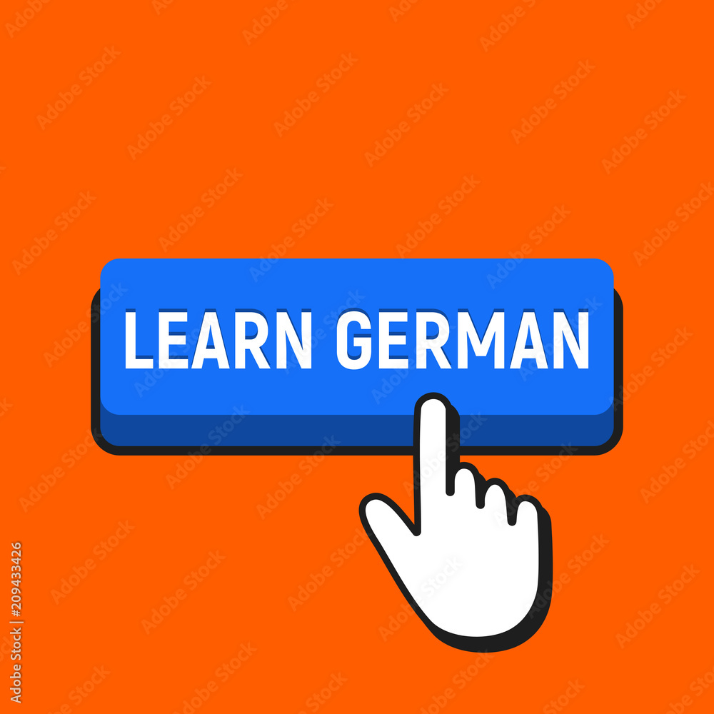 Hand Mouse Cursor Clicks the Learn German Button. Hand Mouse Cursor Clicks the Learn German Button.