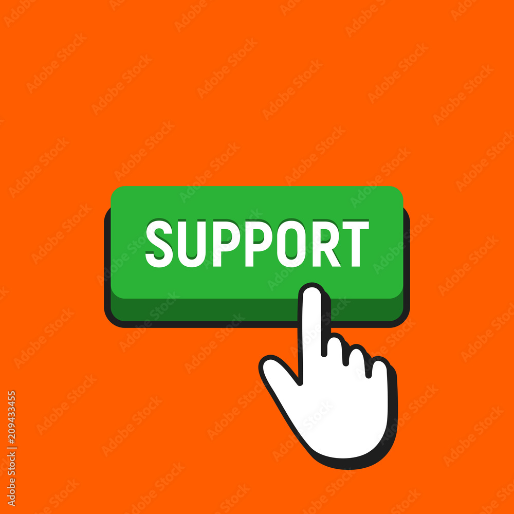 Hand Mouse Cursor Clicks the Support Button. Hand Mouse Cursor Clicks the Support Button.