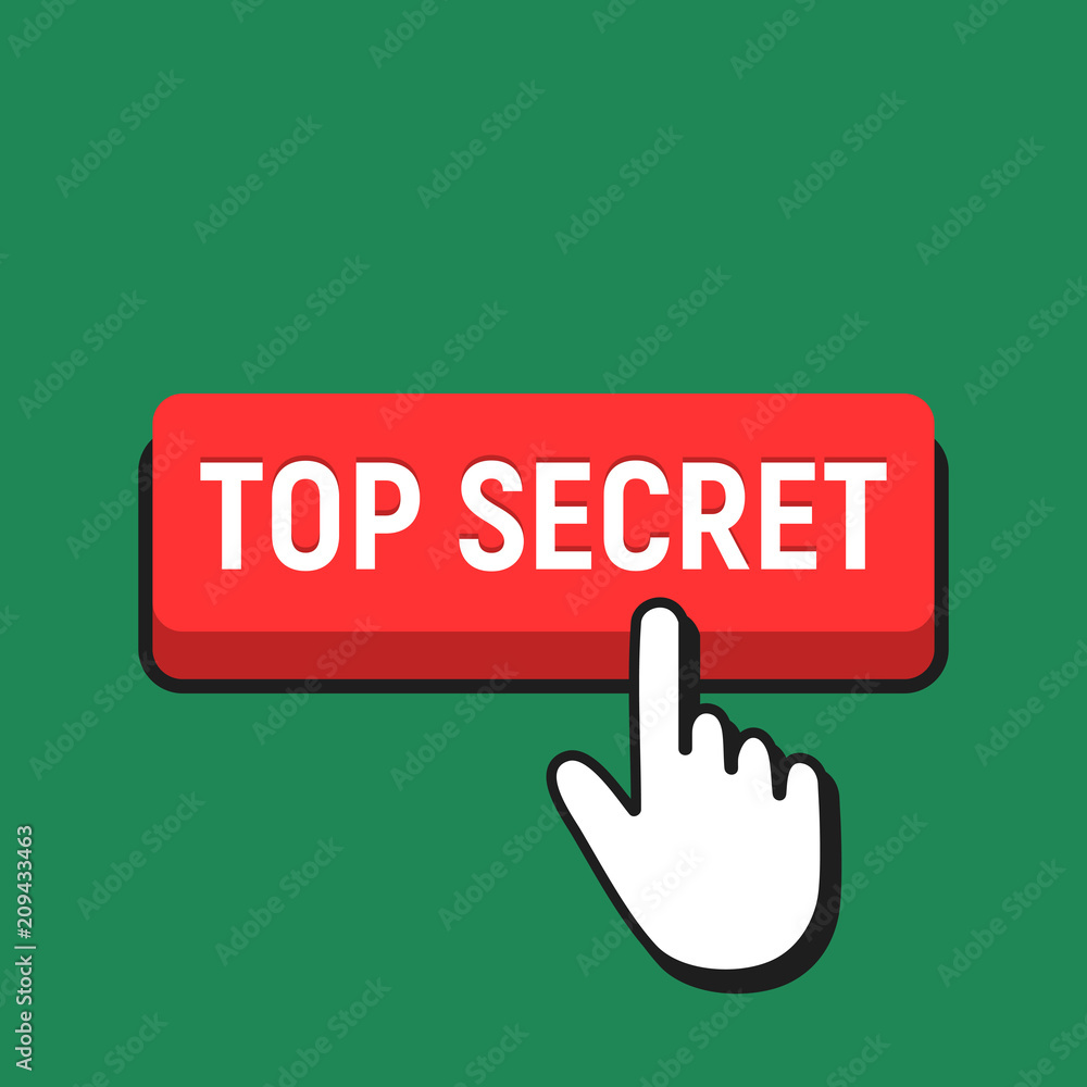 Hand Mouse Cursor Clicks the Top Secret Button. Hand Mouse Cursor Clicks the Top Secret Button.