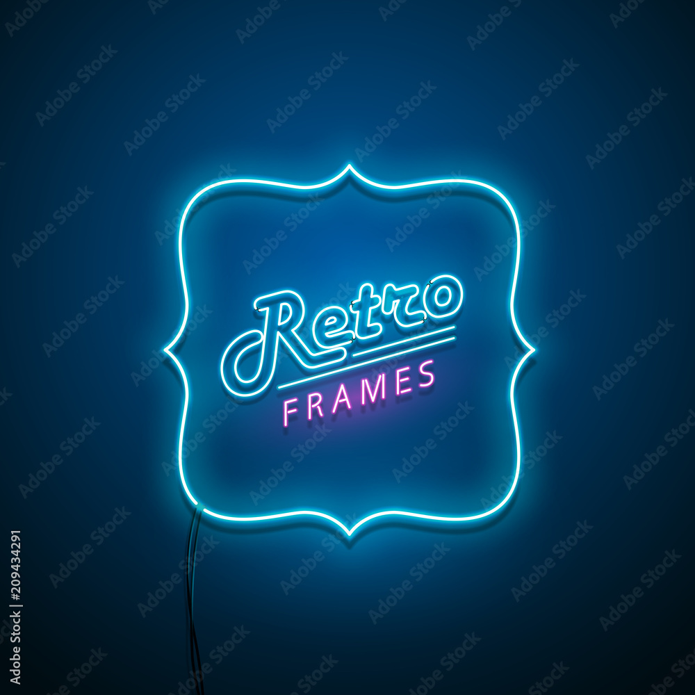 Retro frame neon sign. Vector illustration.