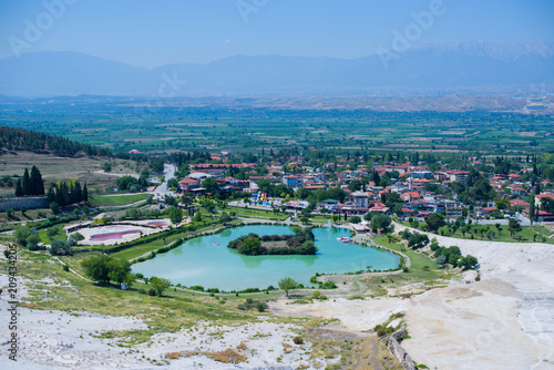 Natural travertine pools and terraces in Pamukkale. Cotton castle in southwestern Turkey 