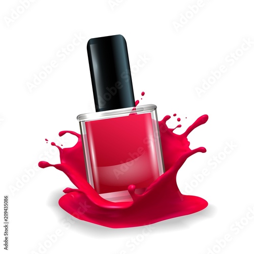 Nail polish in splash. Vector illustration.