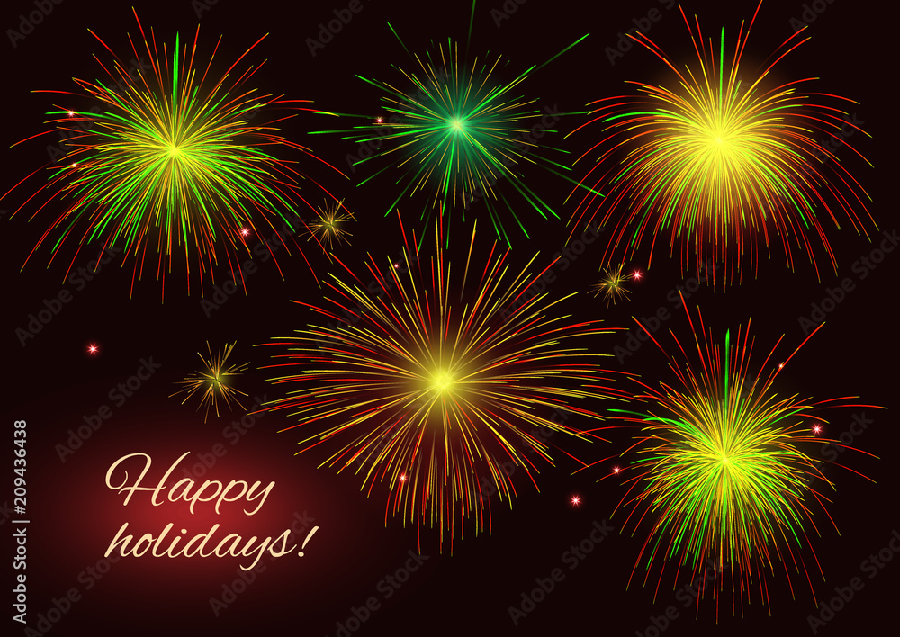 Radiant sparkling yellow, red, golden, green fireworks Radiant sparkling yellow, red, golden, green fireworks