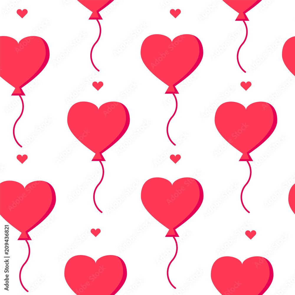 Love pattern with .balloons and hearts on white background. Flat design. Vector banner.