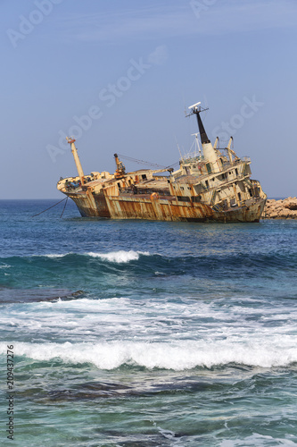 in cyprus the abandonated boat near the coastline © lkpro