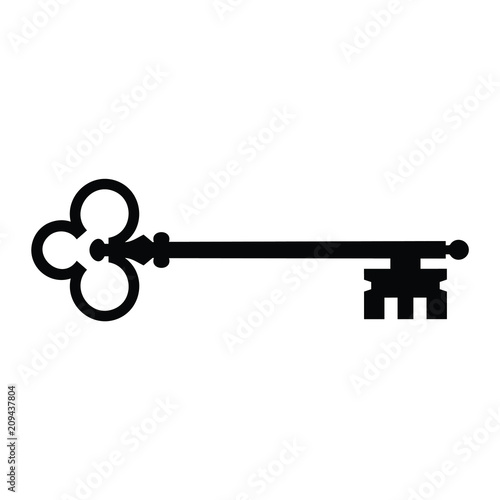 A black and white silhouette of a key