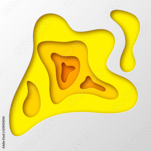 3d paper cut style background. Shapes with shadow in white and yellow tones. Papercraft layered art. Design for decoration, business presentation, posters, flyers, prints. Vector illustration.